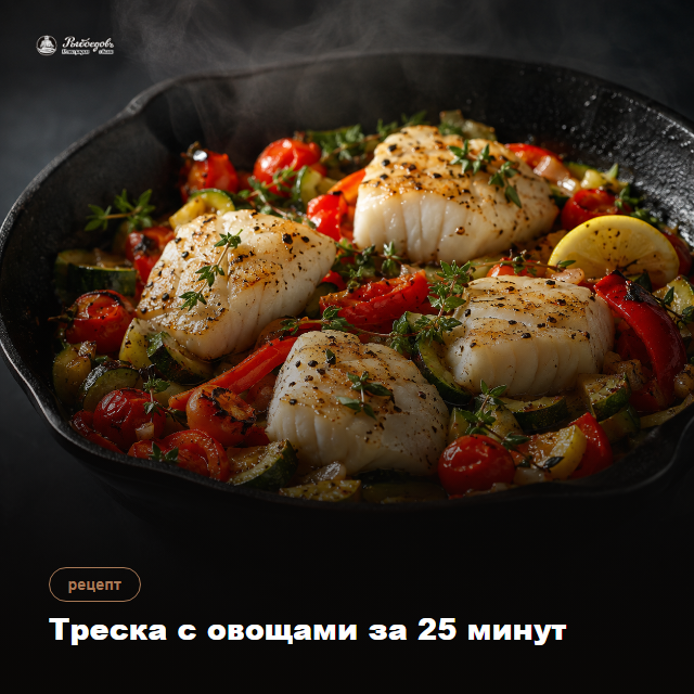 Треска с овощами на сковороде — ужин в одной посуде за 25 минут
